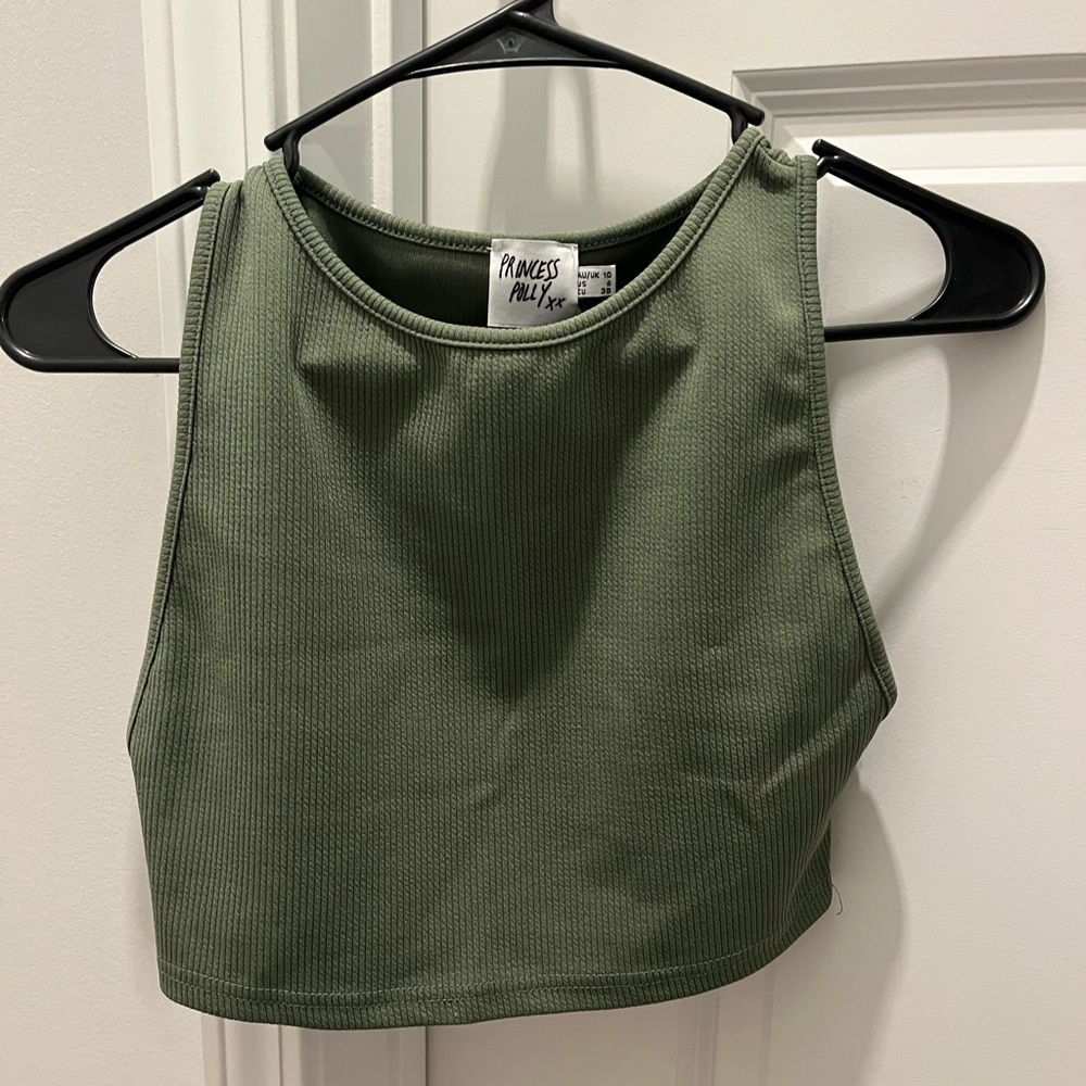 Princess Polly Green Ribbed Crop Top